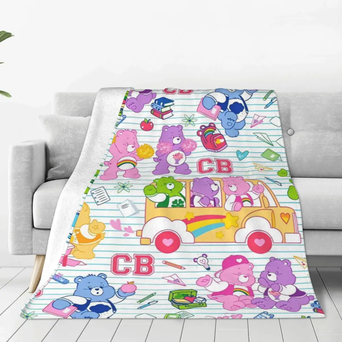 

Cute Student Care Bears School Blanket Fleece Printed Cartoon CB Happy Kawaii Breathable Super Warm Throw Blanket for Bedspreads