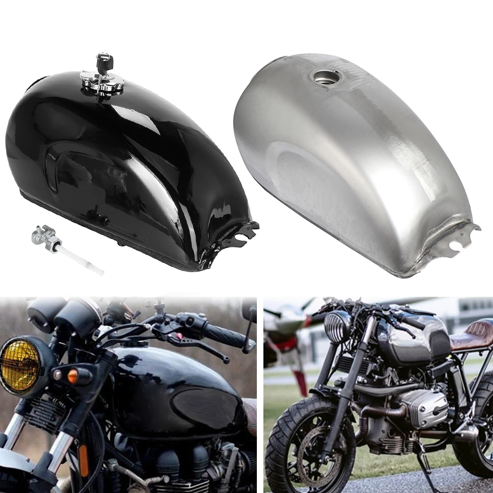 9L 2.4 Gallon Universal Custom Motorcycle Cafe Racer Oil Box Gas Fuel Tank Unpainted/ Gloss Black For Honda Yamaha BMW Kawasaki