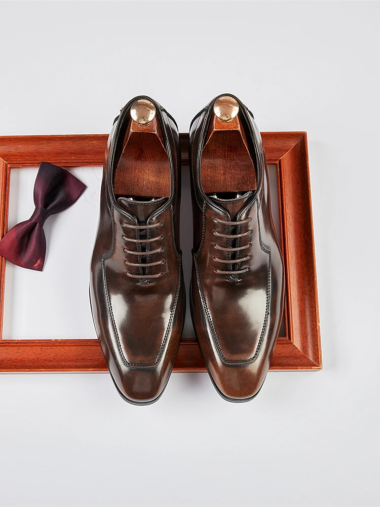 Handmade Oxford Shoes British Style Wedding Men's Dress Shoes Square Head Bow-Tied Business Formal Shoes Leather Shoes