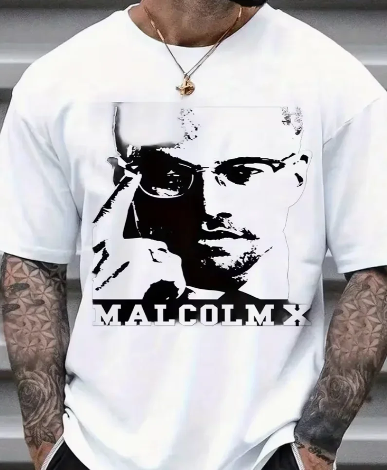 Men'S Graphic Tee Featuring Malcolm Made From Shirt White with Black Image and Text Design Summer Beach Comfortable Leisure C