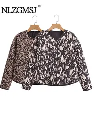 TRAF 2024 Autumn Retro Leopard Print Pockets Coats For Women Fashion Casual Long Sleeve Bomber Jacket Female Chic Outerwear