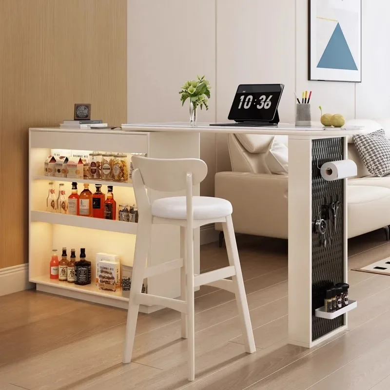 French cream wind slate, solid wood bar counter, living room household small apartment retractable entrance cabinet