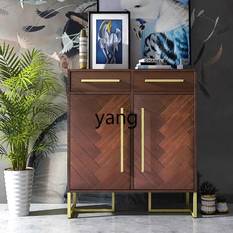 Yjq Solid Wood Sideboard Mosaic Living Room Interior Tea Storage Multifunctional Storage Retro Shoe Cabinet