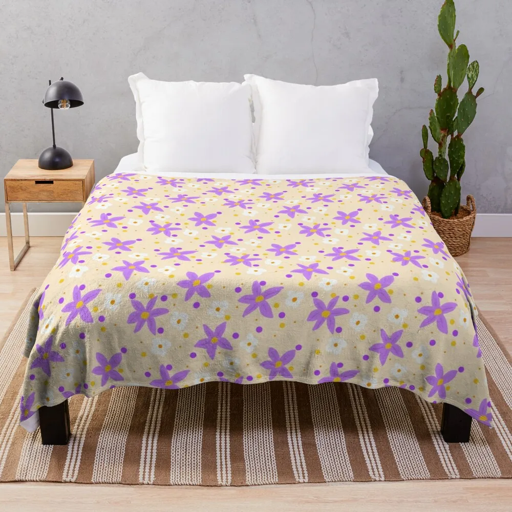 

Purple and White Flowers and Dots Throw Blanket Sofa Quilt Soft Beds Blankets