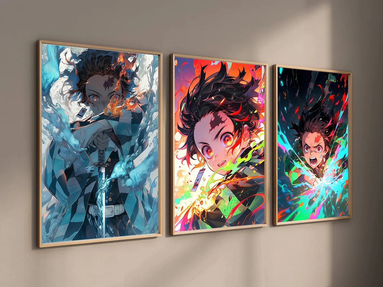 D-Demon Slayer Corps Self-adhesive Poster Tanjiro Anime Wallpaper Giyu Tomioka Figures HD Home Decor Painting Cartoons Kid Gift