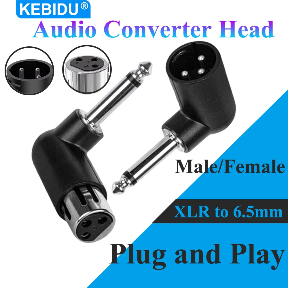 KEBIDU-convertidor de Audio XLR a 6,5mm, adaptador de micrófono inalámbrico, cabezal convertidor de sistema de guitarra eléctrica para altavoces de micrófono