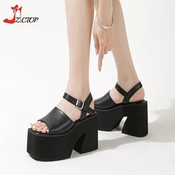 10CM Platform High Heels Chunky Strappy Sandals Women Open Toe Ankle Buckle White Black Punk Shoes Female Summer Big Size 40 41