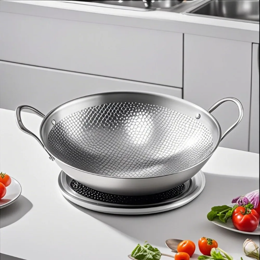 

Wok Pan Stainless Steel Stir Fry Pans 25cm/10 Inch Hot Pot Iron Frying Pan Kitchen Cookware for Camping Alcohol Stove