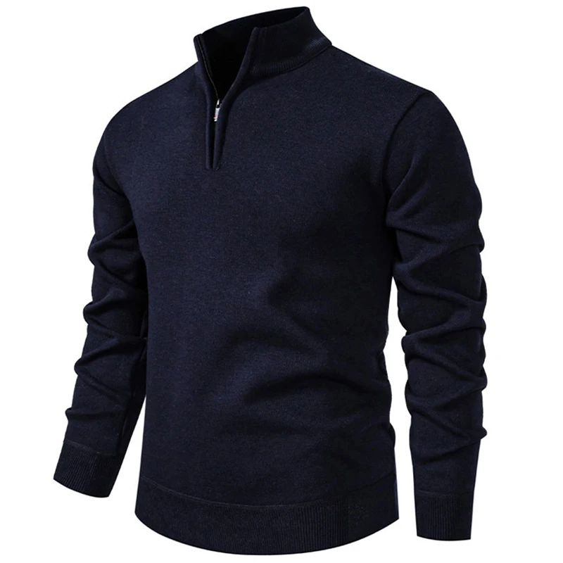 

Men's Half-Zip Fleece Pullover Sweatshirt – Stand Collar Thermal Knit Top for Autumn Winter, Solid Color Casual Crewneck Sweater