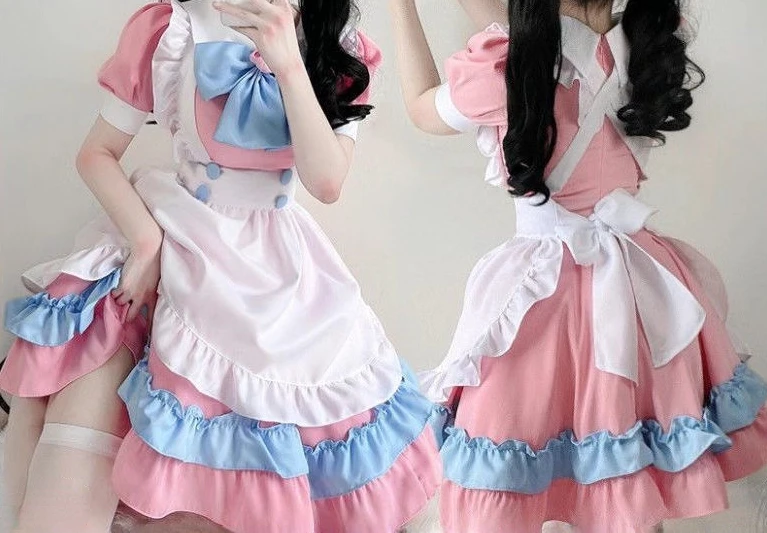 Vestido de Lolita de sirvienta de Anime para mujer, vestido de muñeca de manga larga, encaje con volantes, estilo japonés Harajuku, disfraz de Cosplay de hada