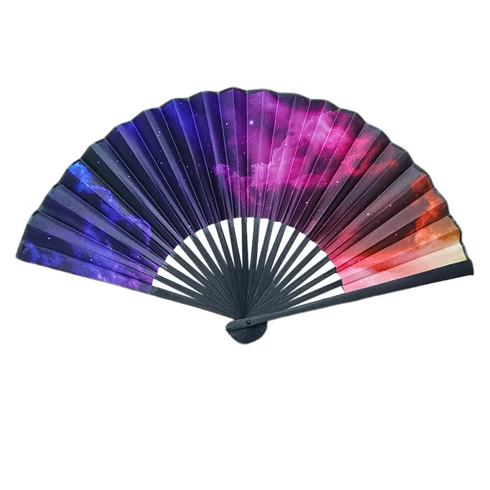 23cm Classic Folding Fan Print Black Bamboo Bone Fan Hand Fans Rainbow Cooling Handheld Fan Festival Performance Dance Fan Gifts