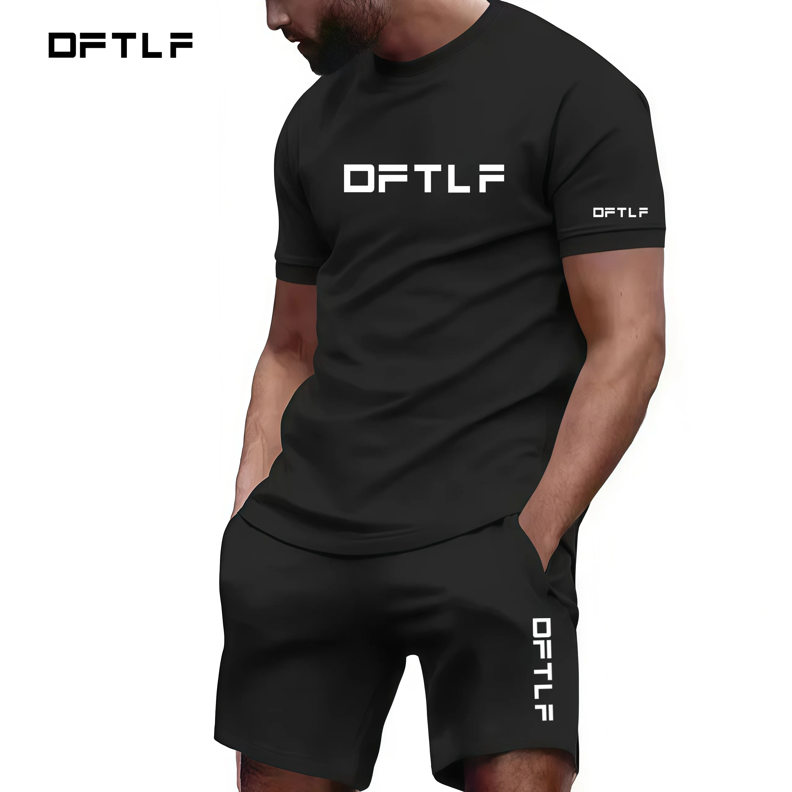 

DFTLF New Street Trendy Men's Summer Breathable Sportswear Short Sleeve Shorts Lightweight Quick Drying Comfortable Fashionable