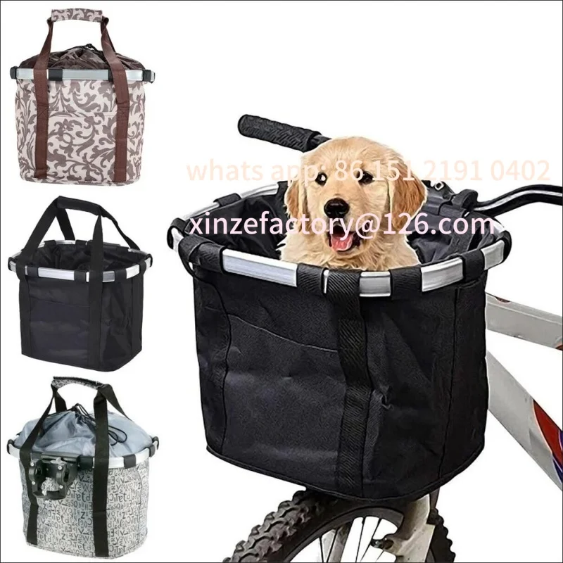 

Customizable Bicycle Front Basket Bike Small Pet Dog Carry Pouch 2in1 Detachable MTB Cycling Handlebar Tube Hanging Fold Baggage