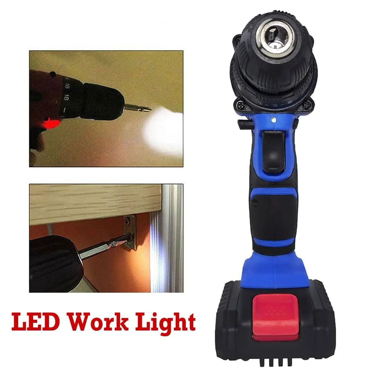 21V Cordless Drill Set, Cordless Drill Bit Drive Set, Electric Drill Set with 3/8" Keyless Chuck, with Work Light, Max Torque 45