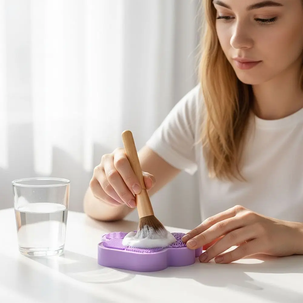 Ferramenta de Limpeza de Pincéis de Maquiagem 2 em 1 Suporte Multifuncional em Forma de Patinha de Gato em Silicone Multicolorido