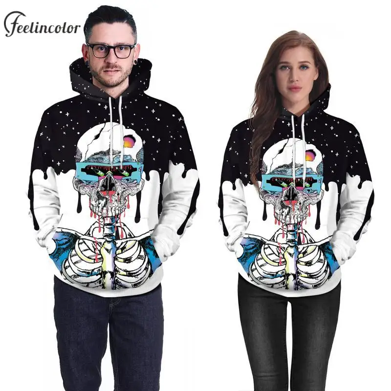 

2024 Skeleton Men Hoodies Hood Sweatshirt Cosplay Pullover with Pocket Casual Streetwear Funny Disguisement Neutral Clothing