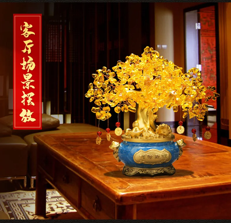 GOOD GIFT # Bring in wealth home shop company Money Drawing efficacious Mascot Gold crystal Pachira Tree FENG SHUI statue