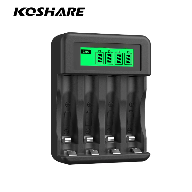 KOSHARE 1.2V Smart Battery Charger 4 Slot Independent Channel Fast Charging With LCD Display For Ni-MH Rechargeable Batteries