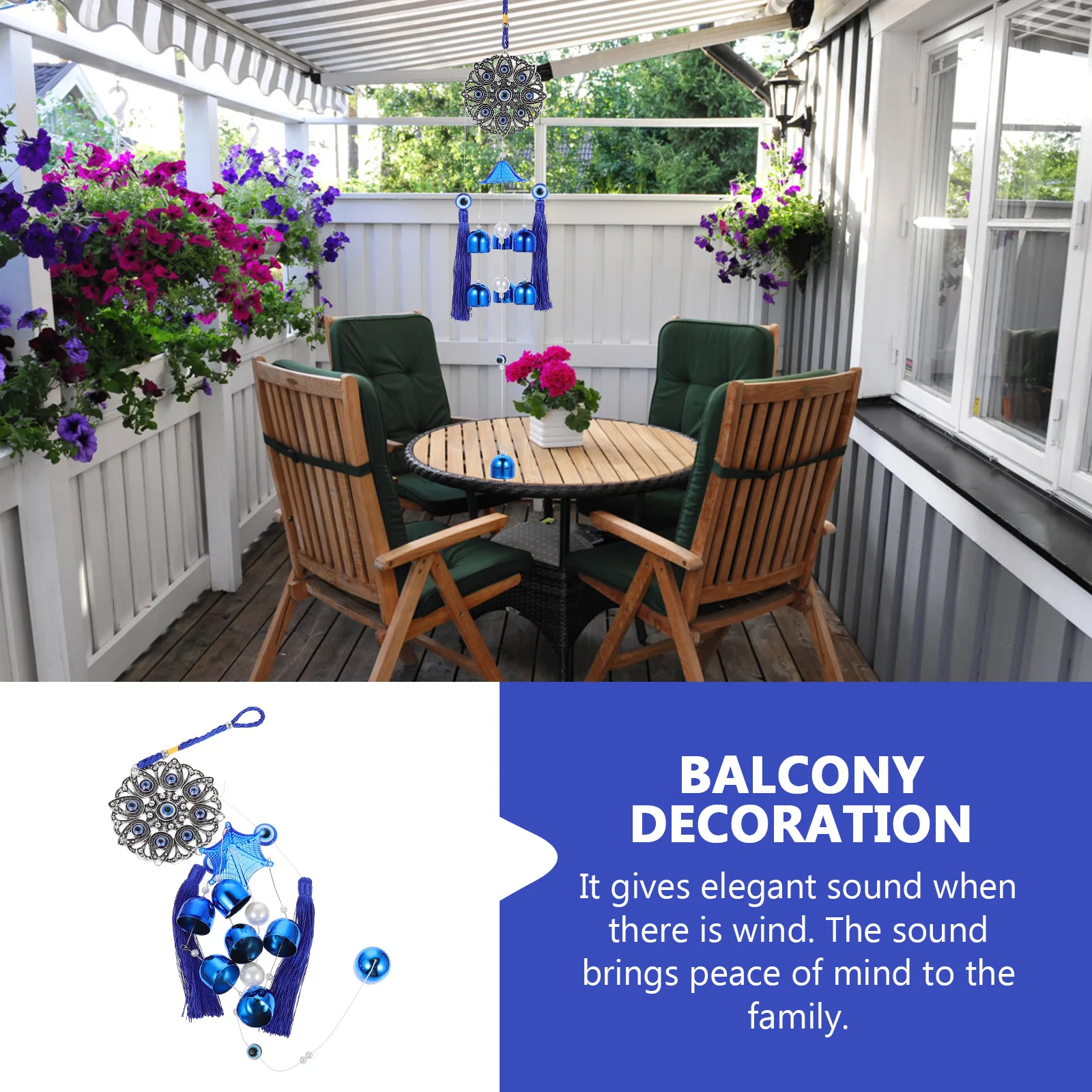 

Wind Chimes Pendant Metal Catcher Hanging Blue Evil Eye Vintage Outdoor Ornaments