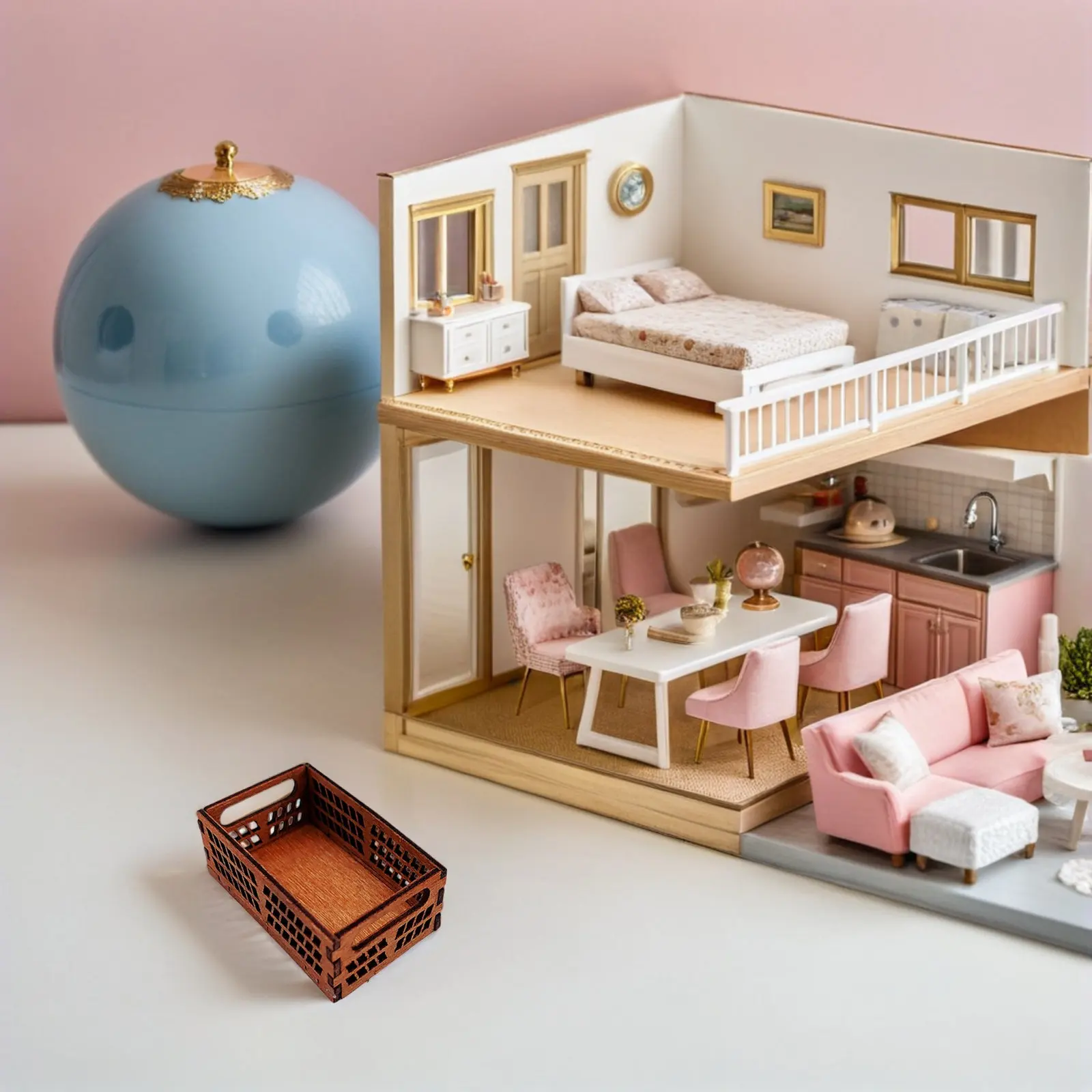 

2pcs Wooden Miniature Crate For Mini House Decor Micro Scene Baskets House Accessories Mini Storage Basket Tiny Crate Box