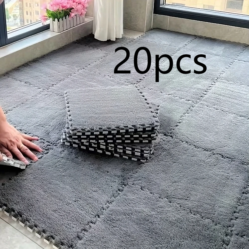 20 Potong Matras Bayi Lembut Berbahan Plush, Matras Puzzle Anak, Matras Bermain Busa EVA Anti Selip, Cocok untuk Kamar Tidur dan Balkon