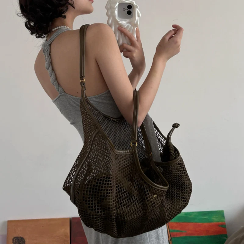 

New Woven Mesh Tote Bag Tote Bag Large Capacity Leisure Vacation Shoulder Bag Summer Beach Bag