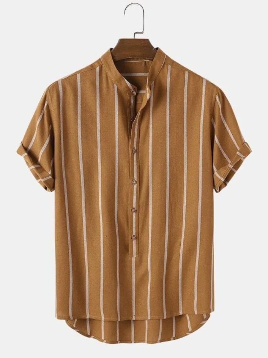 

Мужская полосатая ort Sve воротник-стойка irt Slim Fit Youthful Sle Summer Faion Casual irt Удобная дышащая