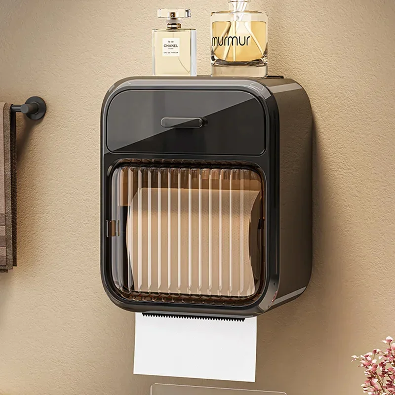 Wall Mounted Tissue Box Toilet Paper Box Bathroom black Roller Tissue Holder Toilet Paper Roll Storage Rack Bathroom Accessories