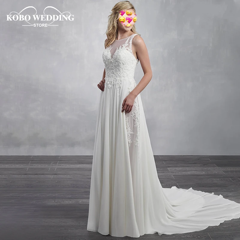 2022 Tuyệt Đẹp Bãi Biển Váy Áo Xem Qua Đầm Vestido De Noiva Sheer Cổ Voan Appliques Gợi Cảm Cắt Ra Áo Cưới