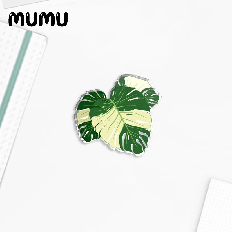 2024 New Monstera Leaf Lapel Pin Green Leaves Acrylic Brooches Handmade Epoxy Jewelry Shirt Bag Badge