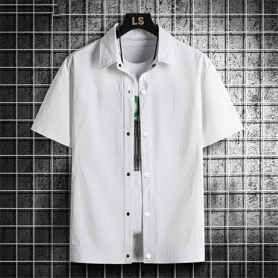Summer Short Sleeve Shirts Men 8XL Plus Size Shirt Fashion Casual Solid Color Shirt Big Size 8XL