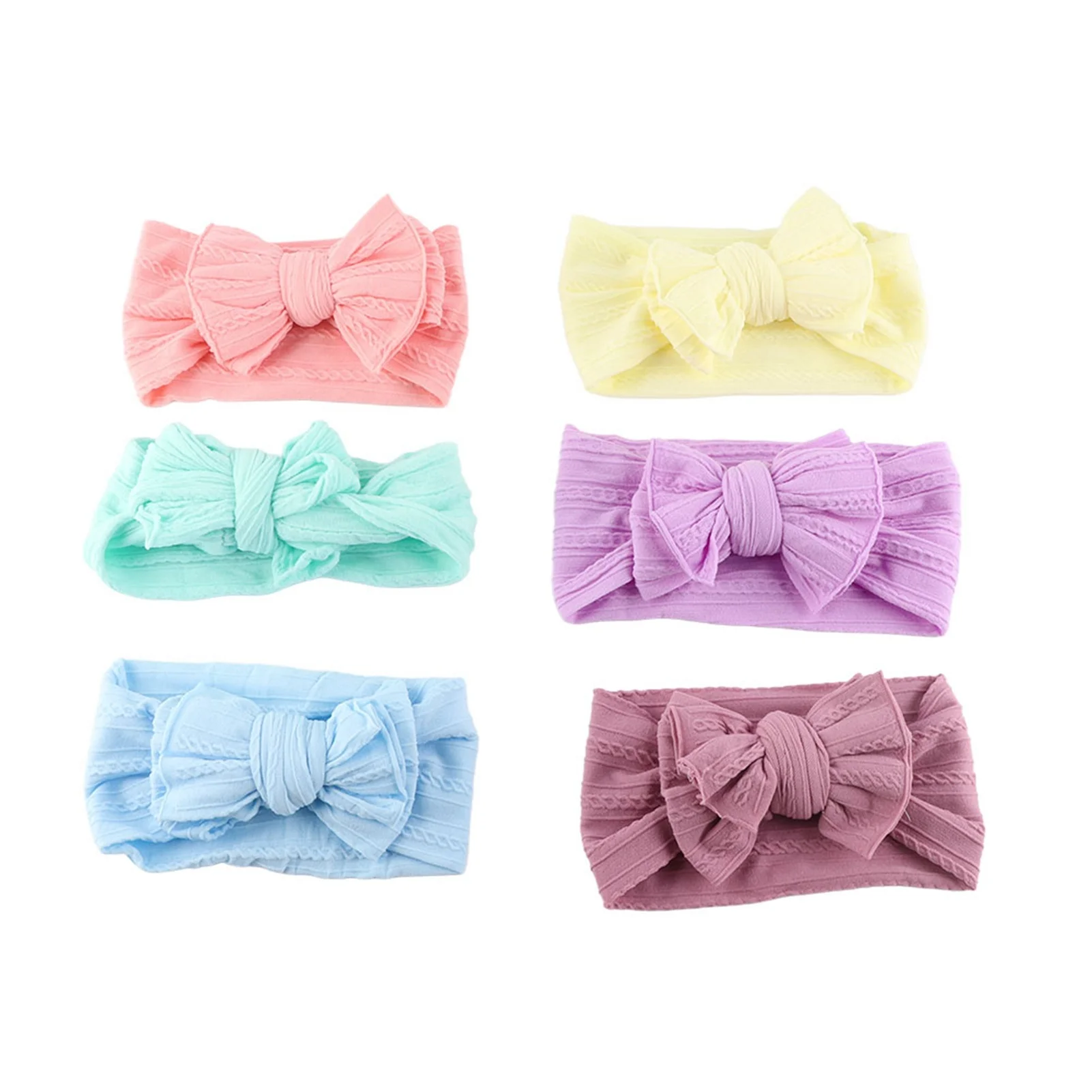 6Pcs Baby Hair Bow Cute Handtailor Soft Infant Hair Band Photo Prop Pink Blue Taro Purple Beige Purple Mint Green