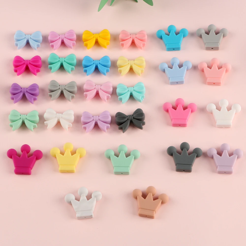 Kivoct 10pcs Crown Bowknot Silicon Beads Bow Tie Beads For Jewelry Making DIY DIY Necklace Necklace KeyChain Accessories