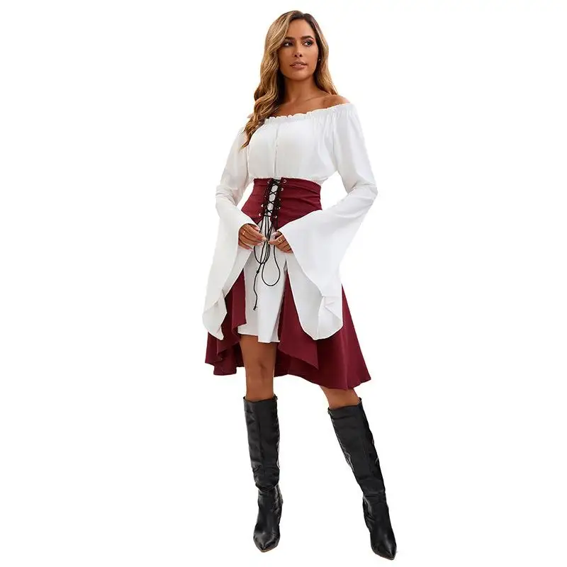 

Medieval Renaissance Long Sve irt Waist Cinched Pirate Sle Women's Stage Performance Costume loween Special Event O...