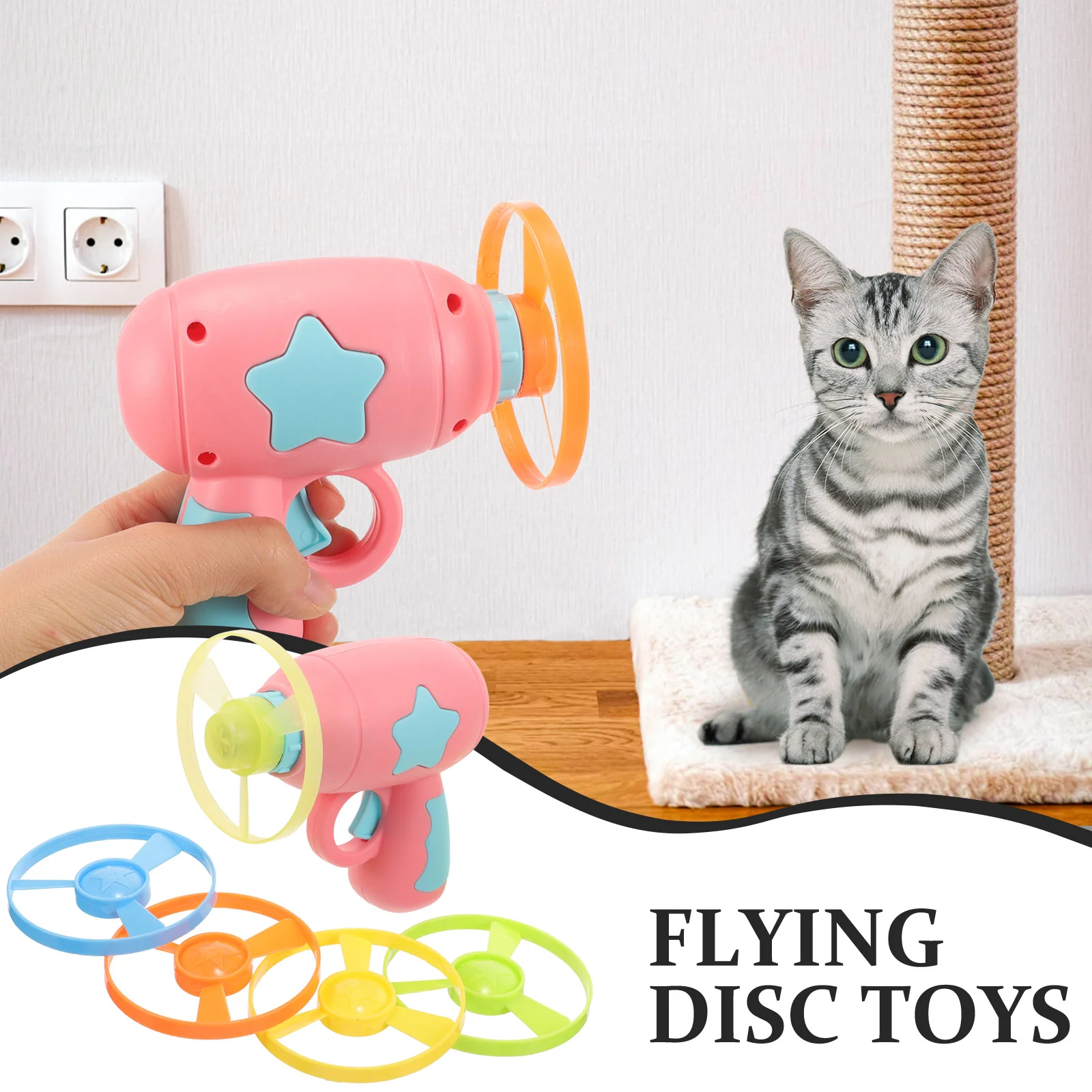 6pcs Funny Cat Toy Set Flying Discs Glowing Disc Saucer Launcher Childrens Toys Helicopter Launcher For Cat Plaything Pet Supply