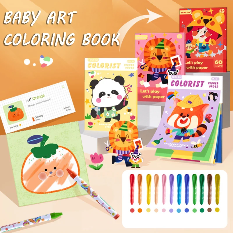 Kids Creative Coloring Book Montessori Toys Drawing Books with 12 Crayon Color Cognition Painting Game Preschool Educational Toy