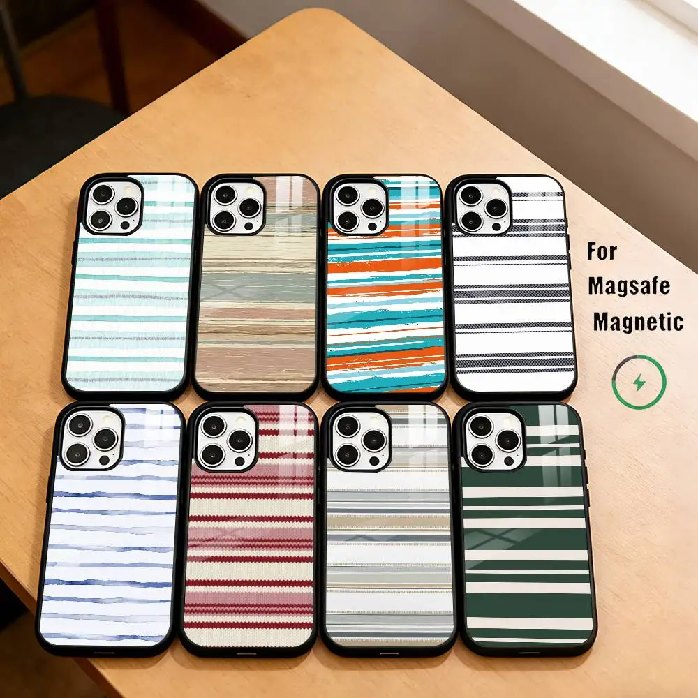 

H-Horizontal stripe texture Phone Case For iPhone17,16,15,14,13,12,11 Plus,Pro Magnetic For Magsafe Wireless Charging