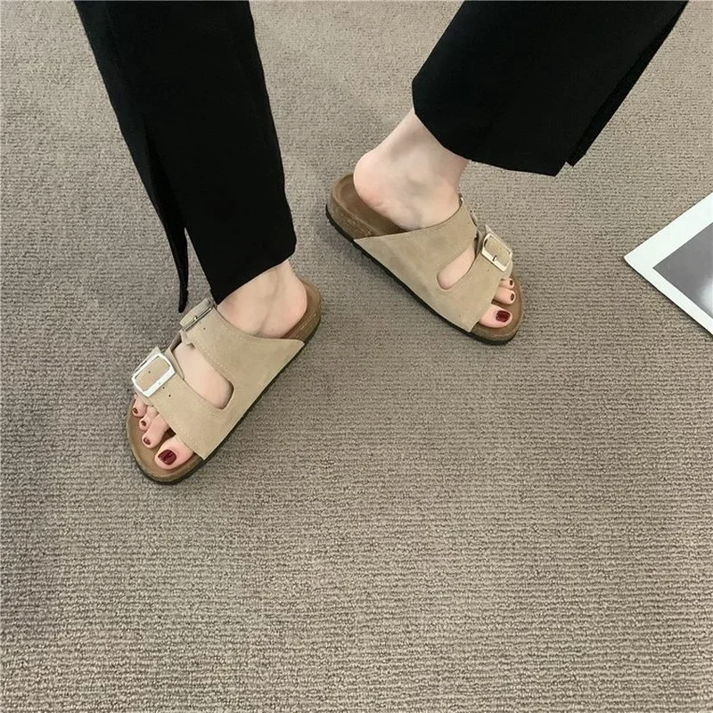 2024 New Summer Women\'s Slippers Fashion Nubuck Birkenstocks Women Cork Slipper Casual Beach Double Buckle Non-slip Slides