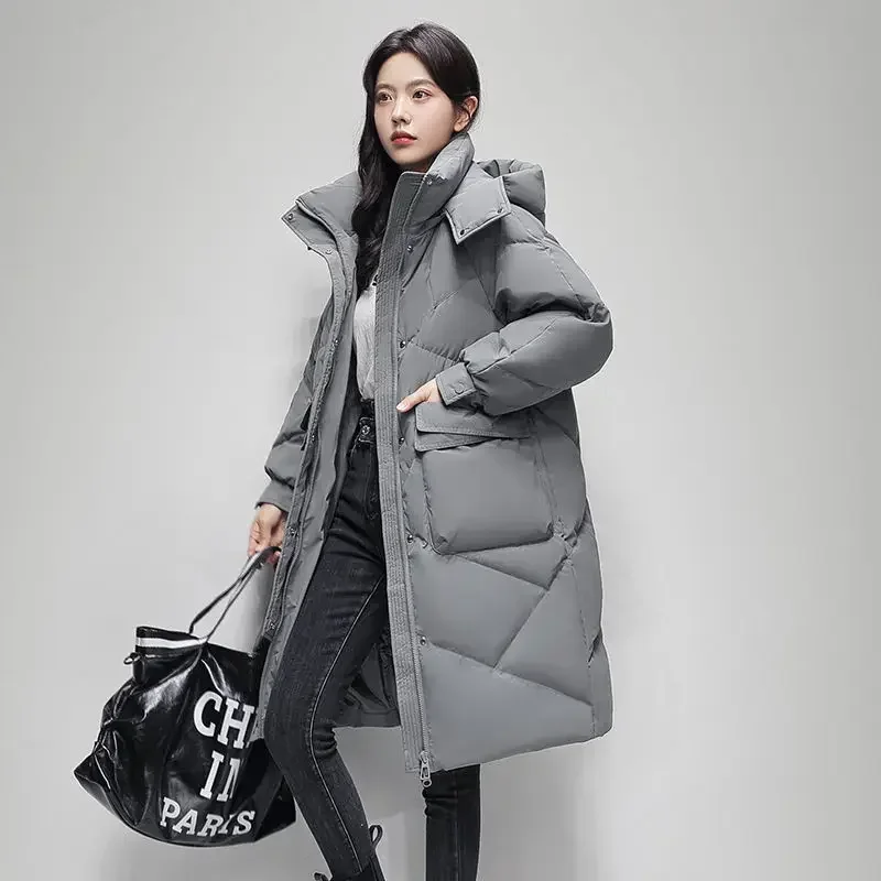 Winter White Duck Down Down Jacket Women's Medium Long 2022 Winter Loose Simple Fashion Thickened Men's and Women's Coat Lovers