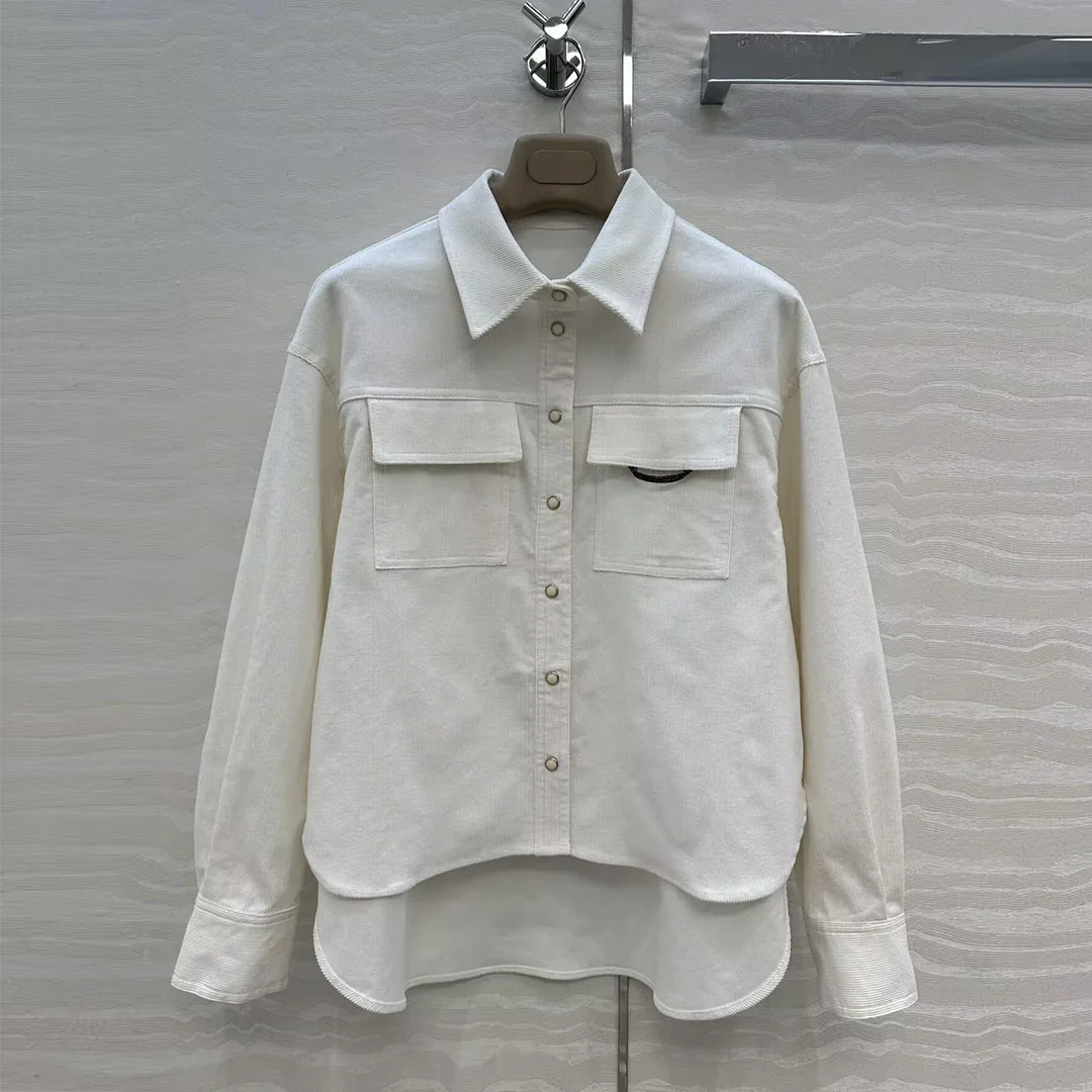 

Французская элегантная офисная женская рубашка, новинка 2023 года, осенняя хлопковая рубашка, женская винтажная вельветовая однобортная блузка с длинными рукавами и лацканами