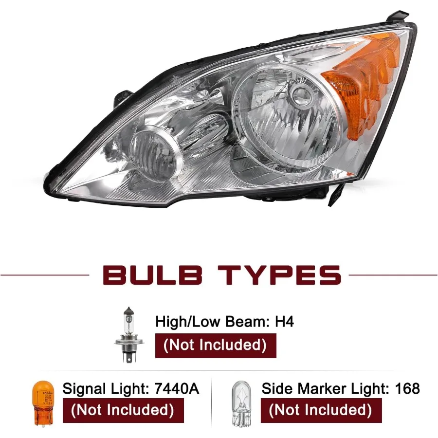 مجموعة مصابيح أمامية زوج بديل لـ 20072011 Honda CRV كشافات أمامية من الكروم مع عاكس كهرماني لـ Visi المحسن