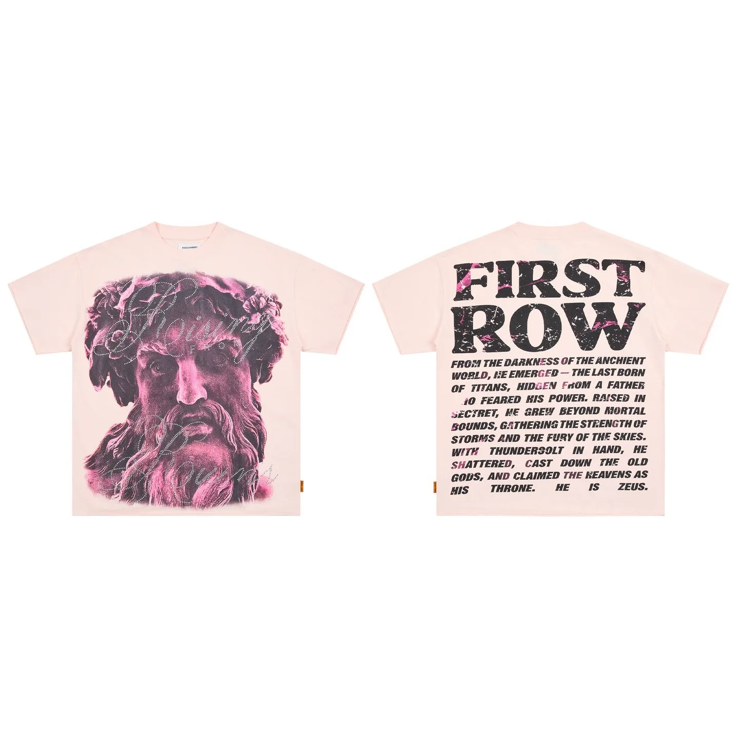 First Row Retro Character Print Beaded Short-Sleeved T-Shirt Loose High Street Casual Shirt Summer