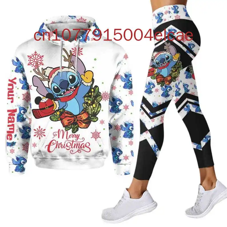 Christmas Stitch 3D Hoodies Women Hoodies Set Disney Yoga Pants Sweatpants Women Disney Yoga Hoodies Leggings Fashion Sportswear