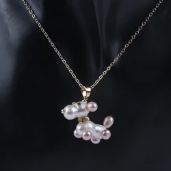 Fashion Design Cute Dog Shape Freshwater Pearl Pendant Puppy Necklace For Girls