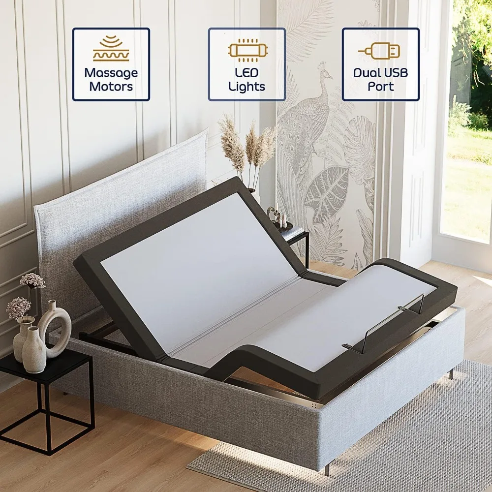 Adjustable Bed Frame, Zero clearance Adjustable Massage Bed Frame with Wireless Remote, Adjustable Bed Base Head