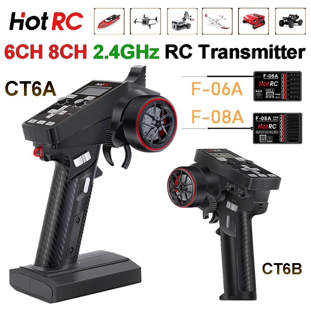 

HOTRC CT6A CT6B RC-передатчик 2,4 ГГц 6/8-канальный радиоуправляемый пульт дистанционного управления постоянного тока 4 В-9 В с приемником F-06A F-08 для радиоуправляемой игрушечной машины, лодки, сделай сам
