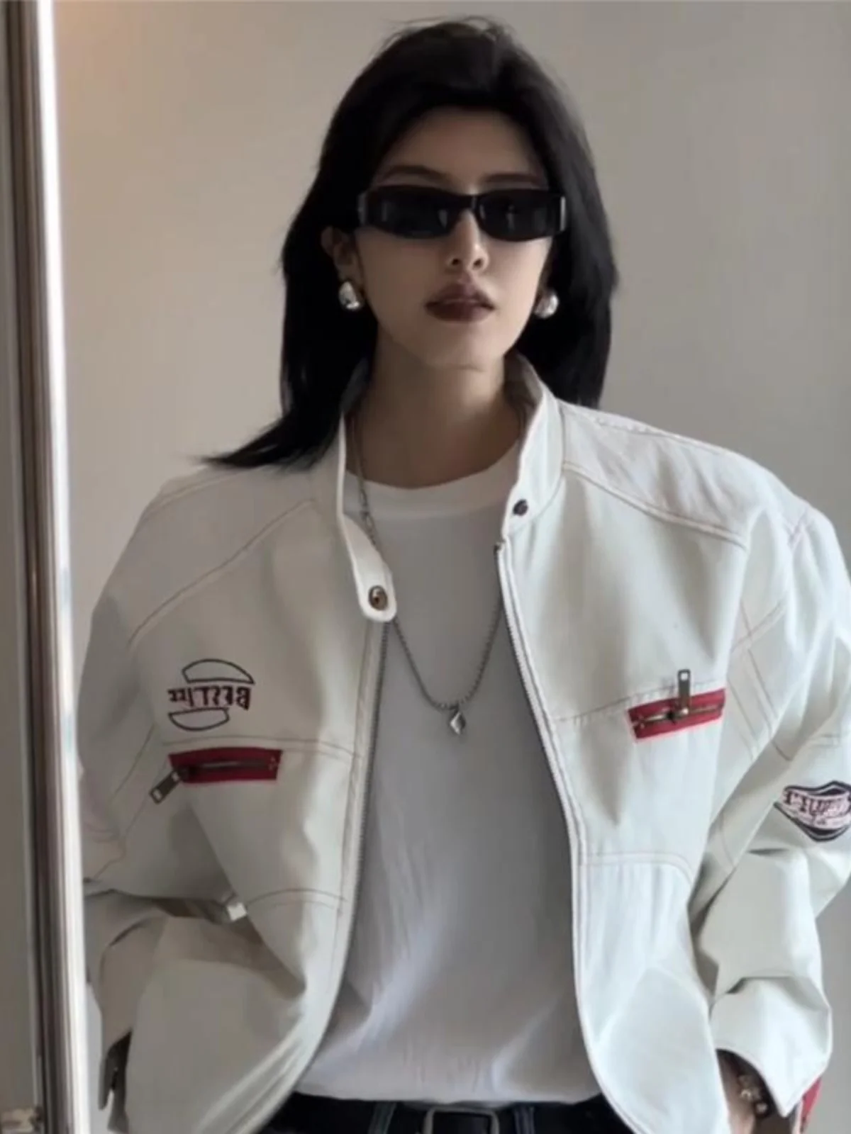 

Loose ort PU Leather Biker Jaet for Men Spring Autumn Casual Embroidery Trendy Brand Couple's Jaet Street Sle