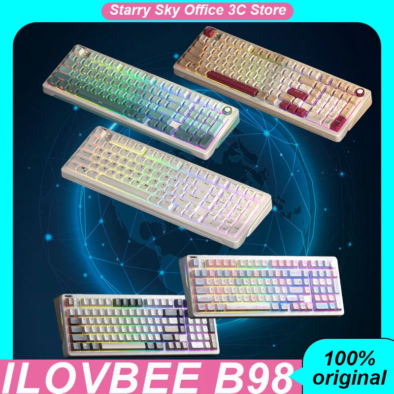 Ilovbee B98 Mechanical Keyboard Wireless Tri-Mode Cnc Metal Knob 6300mah Long Battery Life Pbt Keycap Customized Gaming Keyboard