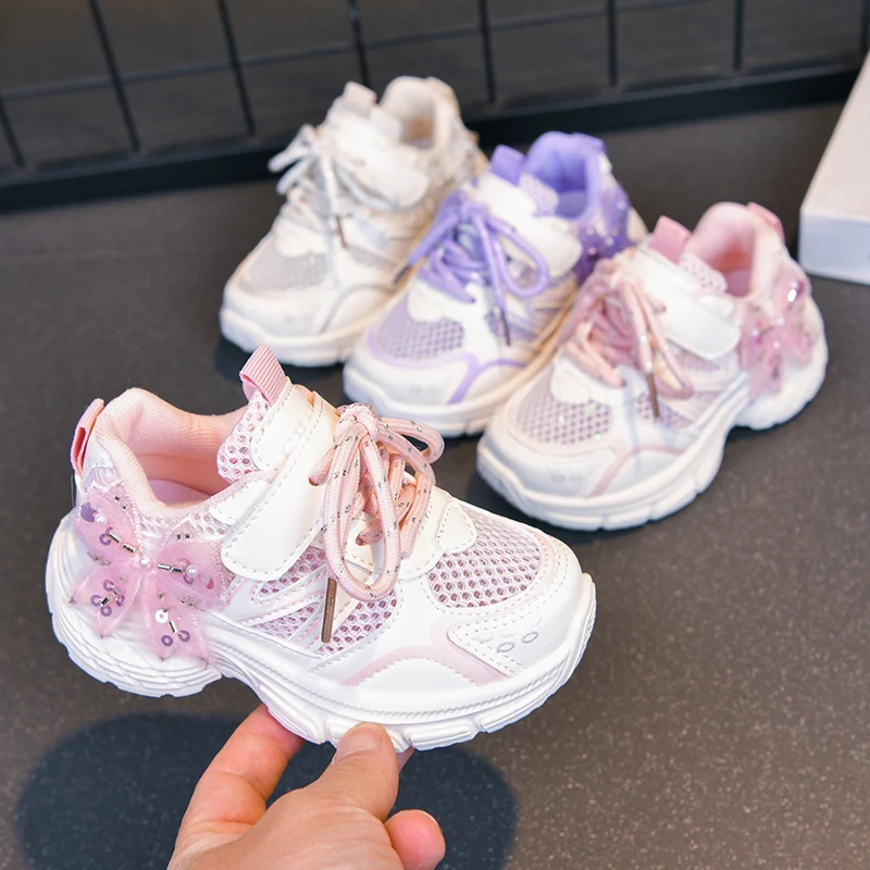 

Summer 2026 Girls Sneakers Trend New Children's Sports Shoes Mesh Fashion Princess Kids Causal School Running Shoes Breathable