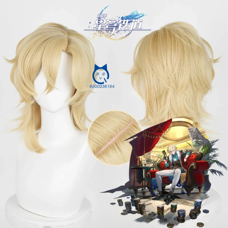 

Honkai Star Rail Game Aventurine Hot Sale Cosplay Wig 40cm Short Golden Hair Anime Expo Cosplay Wig Heat Resistant Synthetic Wig